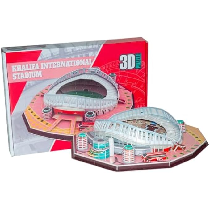 PUZZLME KHALIFA INTERNATIONAL STADIUM 3D PUZZLE - WORLD CUP FOOTBALL ARENA ASSEMBLY BUILDING KIT - AUTHENTIC & REALISTIC DETAILING, NO TOOLS REQUIRED - PUZZLES FOR ADULTS & KIDS - 38X33X8CM, 94-PIECES - Image 1